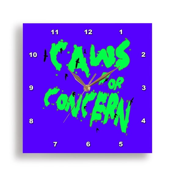 3dRose, Halloween Ravens Caws For Concern Fun Pun Green Quote, 10x10 Wall Clock
