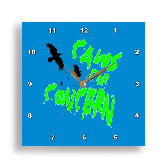 3dRose, Halloween Ravens Caws For Concern Fun Pun Green Text 2, 13x13 Wall Clock