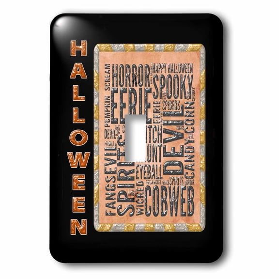 3dRose, Halloween Words, Haunt, Spooky, Cobweb, Eyeball, Fangs, Witch, Eerie , single toggle switch
