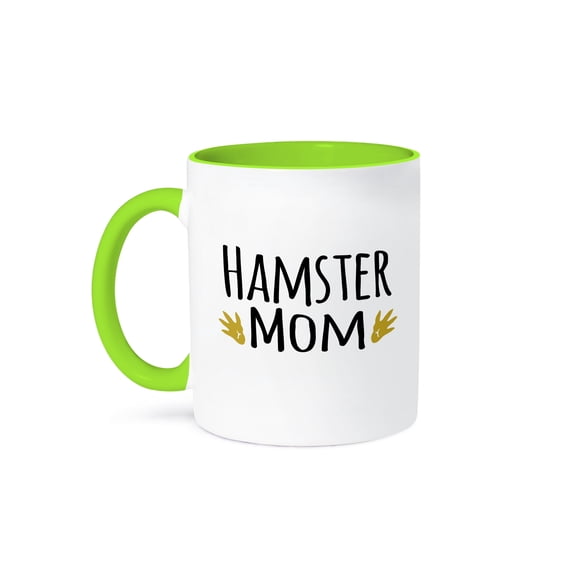3dRose, Hamster Mom - for female rodent pet owners - with two brown paw prints, 11oz Two-Tone Green Mug