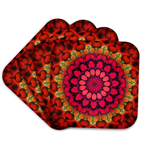 3drose, Hand Drawn Mandala Inspired by Berries 1, Set of 4 Coasters - Soft