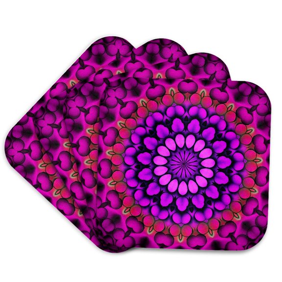 3drose, Hand Drawn Mandala Inspired by Berries 2, Set of 4 Coasters - Soft