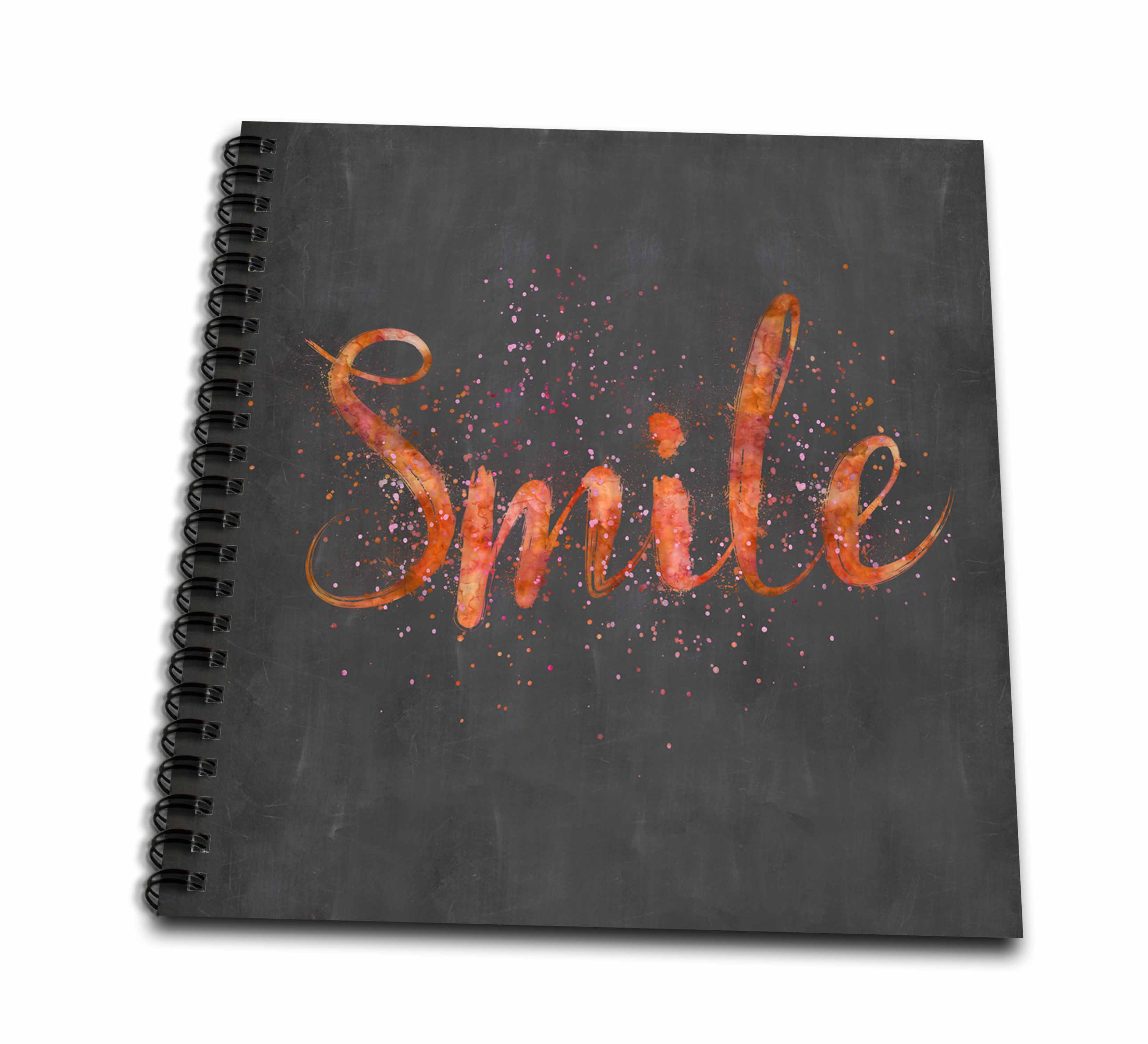 3dRose, Hand lettered orange word smile with paint splatter on chalkboard, Mini Notepad 4 x 4 inch