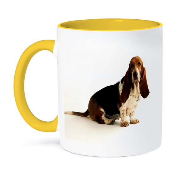 3dRose, Handsome Basset Hound, 15oz Two-Tone Yellow Mug