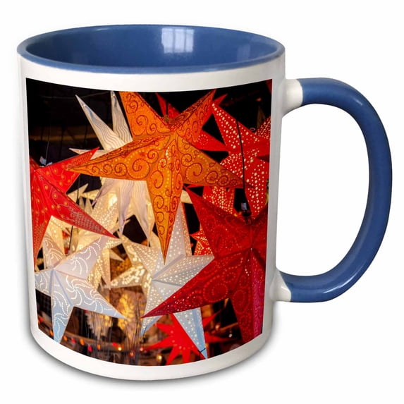 3drose, Hanging Paper Cutout Star Lamps, Christmas Market, Mainz, Germany, 11oz Two-tone Blue Mug