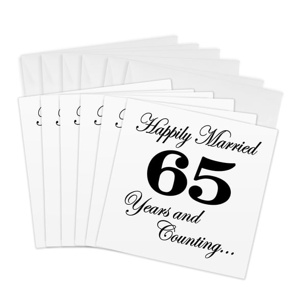 3dRose, Happily married 65 years and counting. Black., 6 Greeting Cards with envelopes