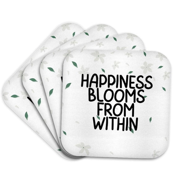 3drose, Happiness Blooms from Within, Set of 4 Coasters - Soft