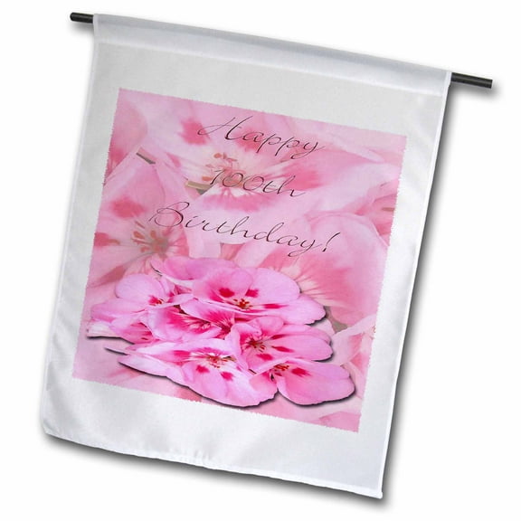 3dRose, Happy 100 years Birthday!, Pink Hydrangeas, 12 x 18 inch Garden Flag