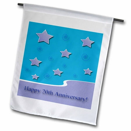 3dRose, Happy 20th Anniversary, Lavender Stars on Aqua Employee Anniversary , 12 x 18 inch Garden Flag