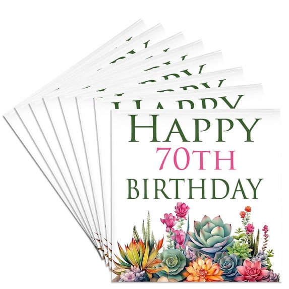 3drose, Happy 70th Birthday Pretty Cactus Succulents, Set of 8 Ceramic Tile Coasters