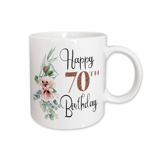 3drose, Happy 70th Birthday with Pink Blush Flowers, 11oz Mug