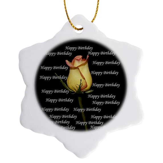 3drose, Happy Birthday, 3 inch Snowflake Porcelain Ornament