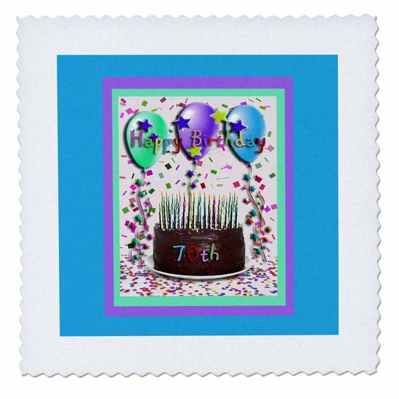 3dRose, Happy Birthday 70th Chocolate Cake, 10x10 inch quilt square