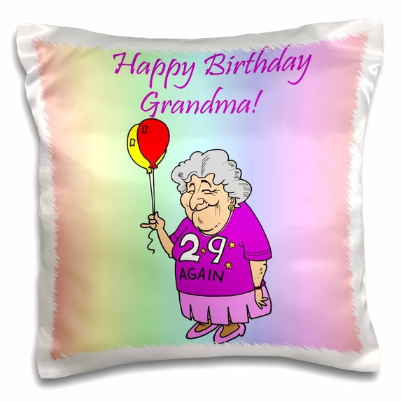 3dRose, Happy Birthday Grandma with Rainbow Background , 16x16 inch Pillow Case