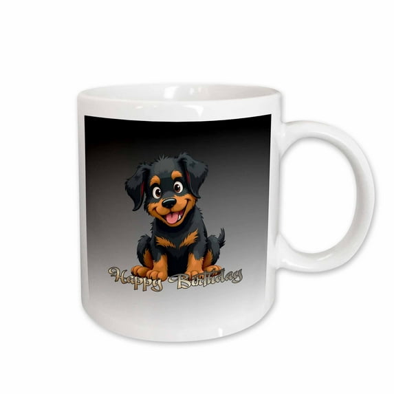 3drose, Happy Birthday Greeting with Cartoon Style Puppy, 11oz Mug