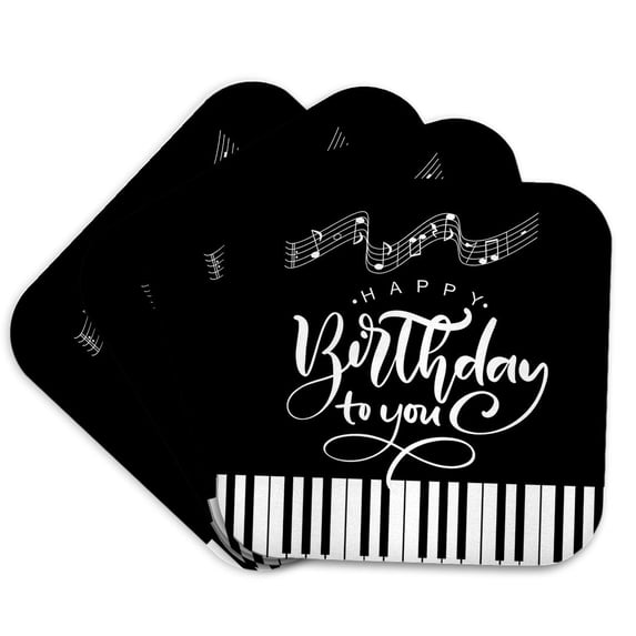3drose, Happy Birthday to You Piano Keys and Musical Notes with Typography, Set of 4 Coasters - Soft