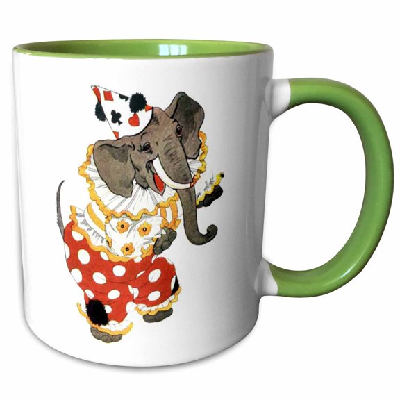 3drose, Happy Circus Elephant Cartoon, 15oz Two-tone Green Mug
