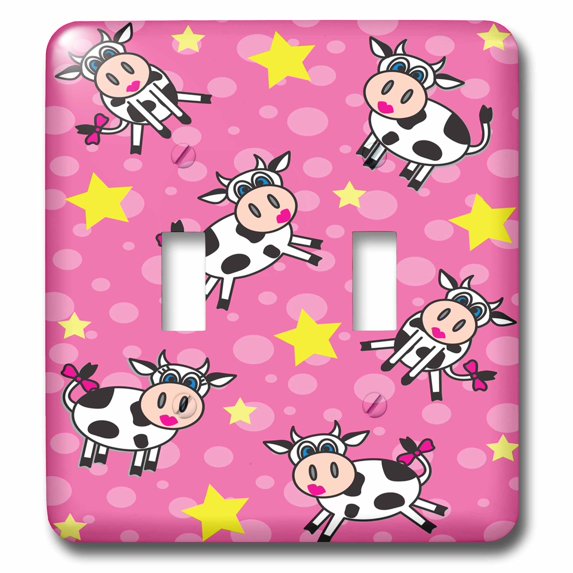3dRose, Happy Cow Girl Print Pink, double toggle switch