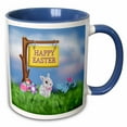 thumbnail image 1 of 3drose, Happy Easter, Sign Hanging on Tree Branch, Bunny in Garden with Eggs, 15oz Two-tone Blue Mug, 1 of 6