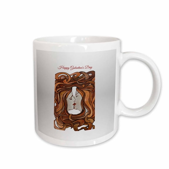 3drose, Happy Galentines Day Two Women Kissing Art Nouveau Design, 11oz Mug