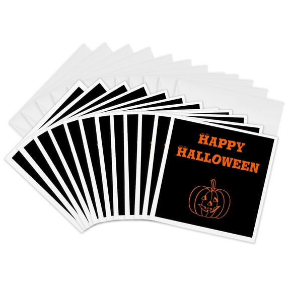 3dRose, Happy Halloween Orange and Black Pumpkin, 12 Greeting Cards with envelopes