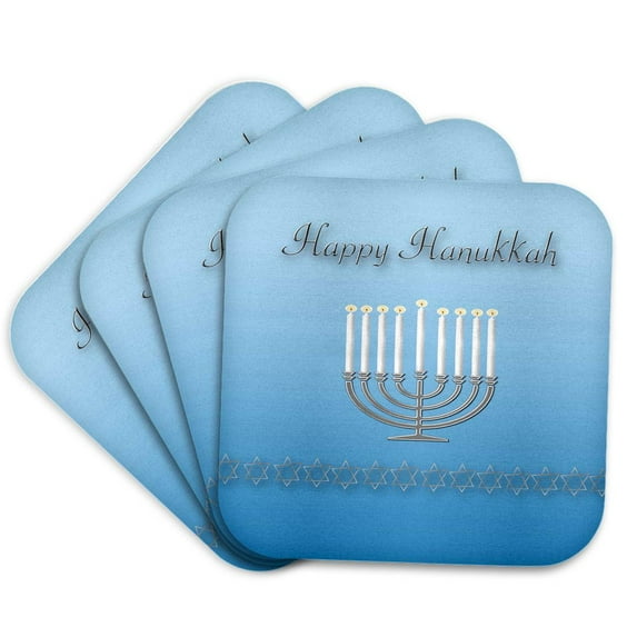 3drose, Happy Hanukkah, Stars of David and Menorah, Set of 4 Coasters - Soft
