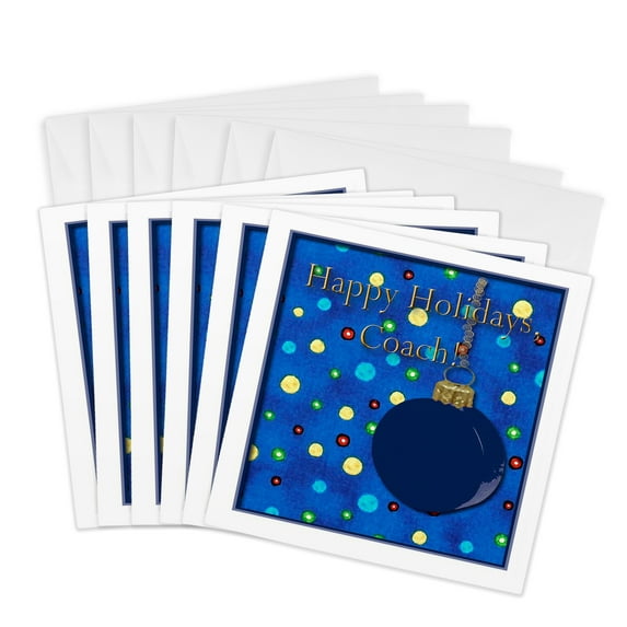 3drose, Happy Holidays, Coach, Holiday Ornament with Colorful Lights, 6 Greeting Cards with Envelopes