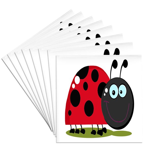 3dRose, Happy Little Lady Bug Animal Nature Cartoon, Set of 8 Ceramic Tile Coasters