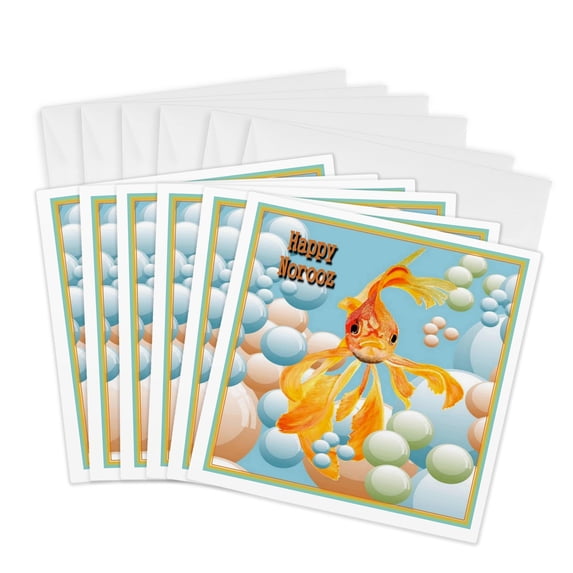 3drose, Happy Norooz- Nowrooz, Persian New Year, Persian New Year, March, March 21, Goldfish, Fantail, 6 Greeting Cards with Envelopes