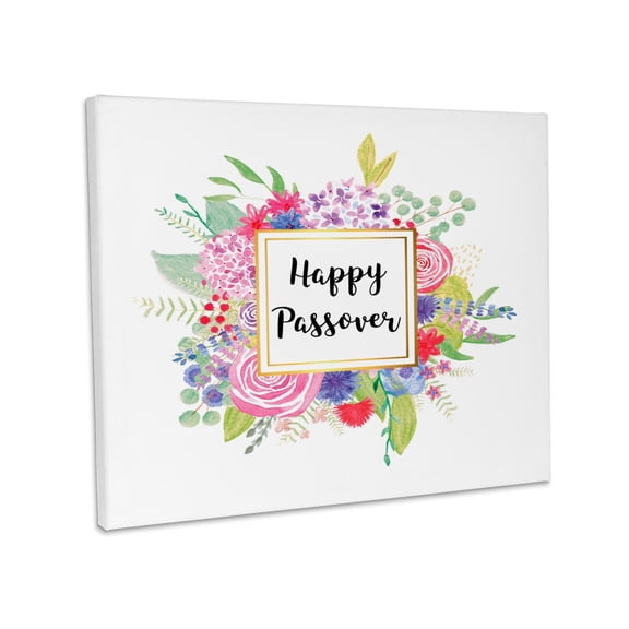 3dRose, Happy Passover - Pretty pink Spring Flower watercolor art - Pesach, Museum Grade Canvas Wrap 14x11