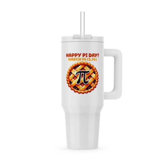 3dRose, Happy Pi day text and a cherry pie decorated with the Greek letter Pi, 30oz Tumbler