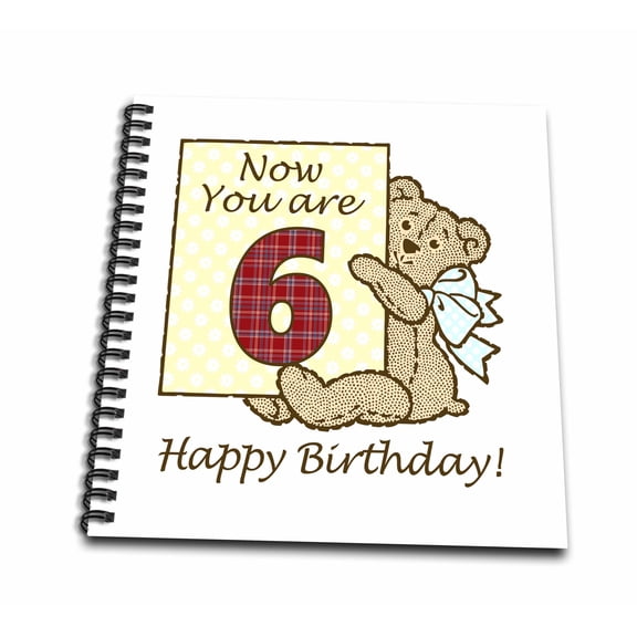 3dRose, Happy Sixth Birthday with Tartan Numeral One Teddy Bear, Memory Book 12 x 12 inch