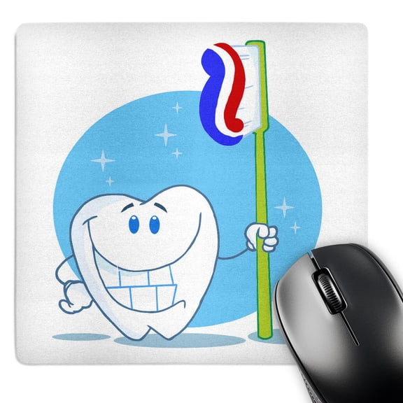 3dRose, Happy Smiling Tooth With Toothbrush Dental Cartoon, MousePad