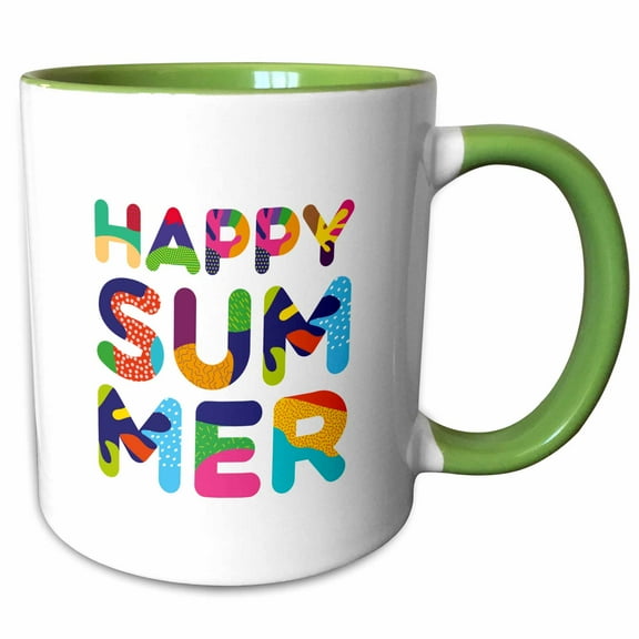 3drose, Happy Summer Unique Decorative Colorful Text on White, 15oz Two-tone Green Mug