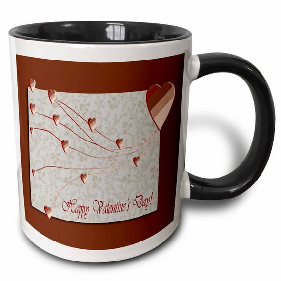 3drose, Happy Valintines Day, Copper Hearts, 11oz Two-tone Black Mug