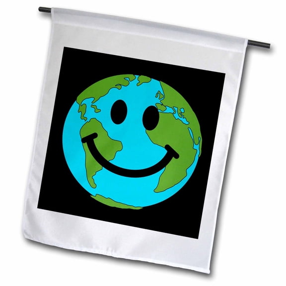 3dRose, Happy World Planet Earth smiling Face - Globe Earth day - Smilie for Peace Eco friendly green symbol, 12 x 18 inch Garden Flag