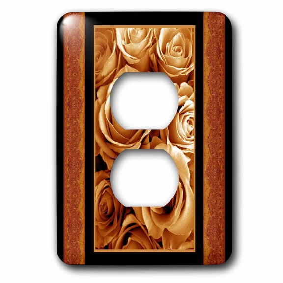 3dRose, Harvest gold rose bouquet surrounded by orange damask ribbon trim, 2 plug outlet cover