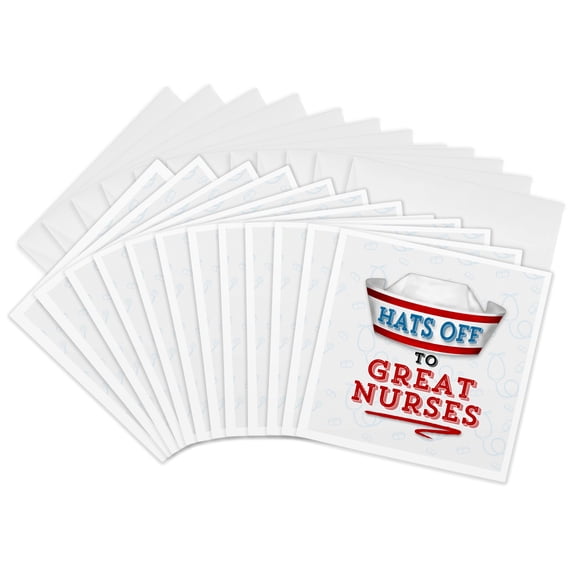 3drose, Hats Off to Great Nurses Nursing Hat Red and White for Nurses Day, 12 Greeting Cards with Envelopes