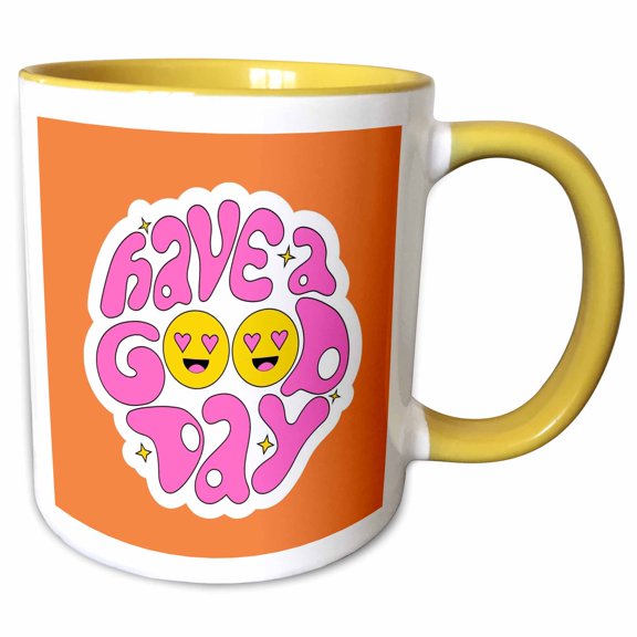 3drose, Have a Good Day Emoji Heart Eyes Room Decor, 15oz Two-tone Yellow Mug
