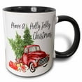 thumbnail image 1 of 3drose, Have a Holly Jolly Christmas Red Truck with Christmas Trees, 11oz Two-tone Black Mug, 1 of 6