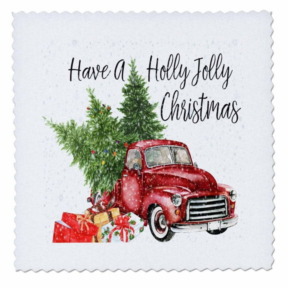 3dRose, Have A Holly Jolly Christmas Red Truck With Christmas Trees, 12x12 inch quilt square