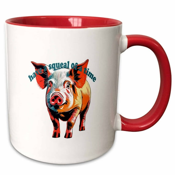 3drose, Have a Squeal of a Time National Pig Day, 11oz Two-tone Red Mug