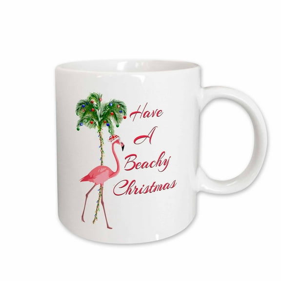 3drose, Have a Beachy Christmas Fun Xmas with a Santa Pink Flamingo., 11oz Mug
