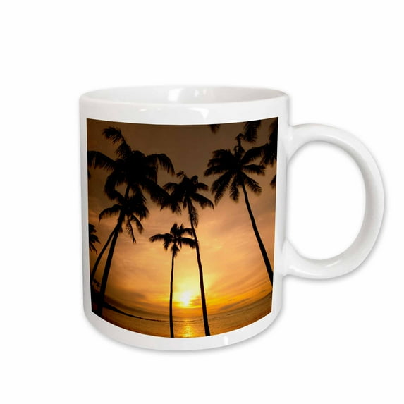 3drose, Hawaii, Kapalua Beach. Sunset and Palm Trees - Us12 Dpb1667 - Douglas Peebles, 11oz Mug