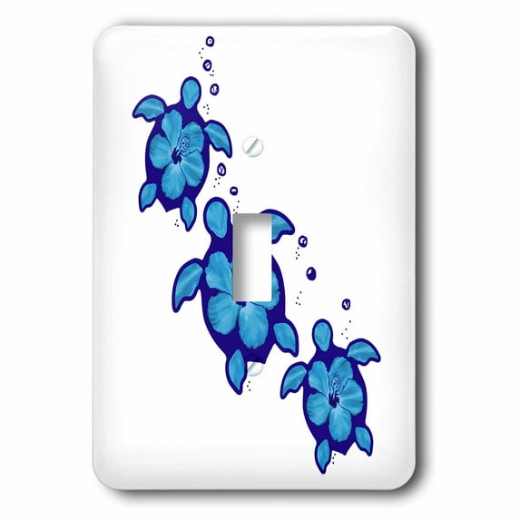 3dRose, Hawaiian honu sea turtles island design with tropical flower shells, single toggle switch