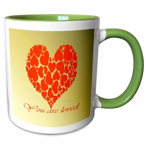 3drose, Heart Full of Hearts You Are Loved Multi-use Greeting, 11oz Two-tone Green Mug
