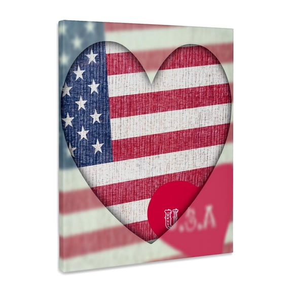 3dRose, Heart Love USA Flag Art Patriotic 4th of July, Museum Grade Canvas Wrap 11x14