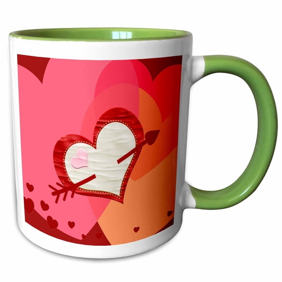 3drose, Heart on Heart with Arrow, Abstract Valentines Day, 11oz Two-tone Green Mug