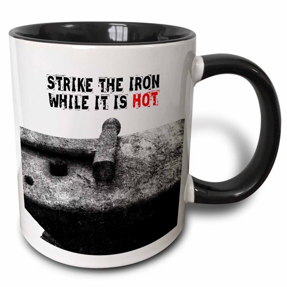 3drose, Heavy Iron Anvil and a Hammer. Strike the Iron While It Is Hot, 15oz Two-tone Black Mug