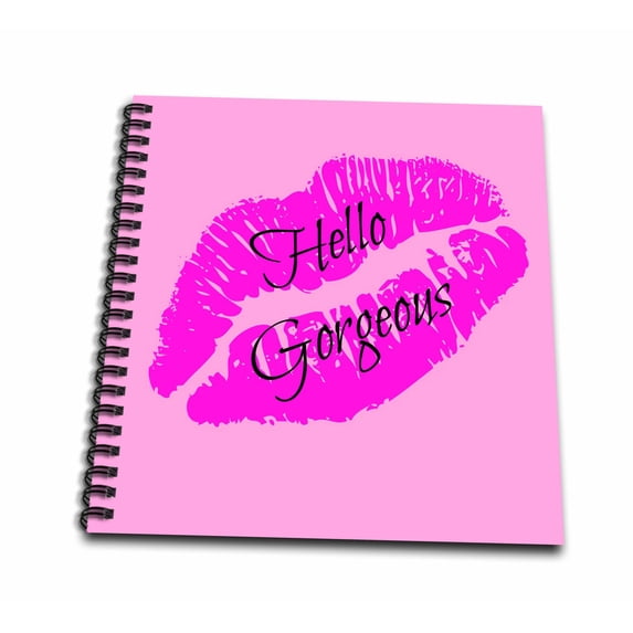 3dRose, Hello gorgeous, black letters on a picture of red lips, Mini Notepad 4 x 4 inch